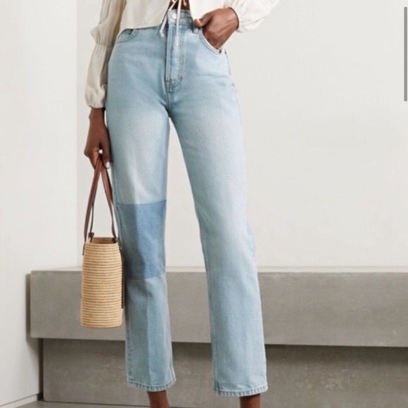 NWT Reformation Cynthia Patch High Rise Straight Jeans / Tahoe Blue - Picture 4 of 4